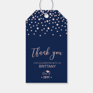 Rose Gold & Navy Blue Modern Graduation Party Gift Tags