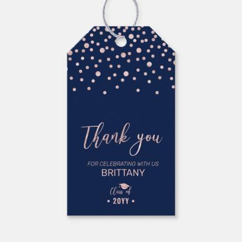 Rose Gold  Navy Blue Modern Graduation Party Gift Tags