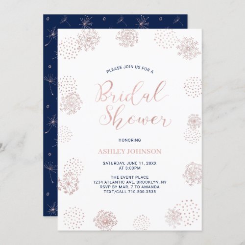 Rose gold  Navy blue Modern Pattern Bridal Shower Invitation