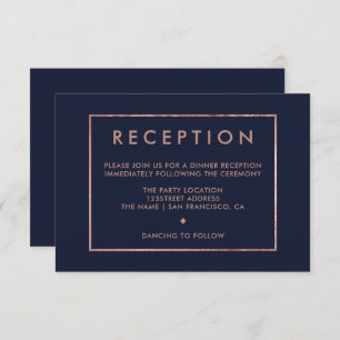 rose gold navy blue reception wedding invitation