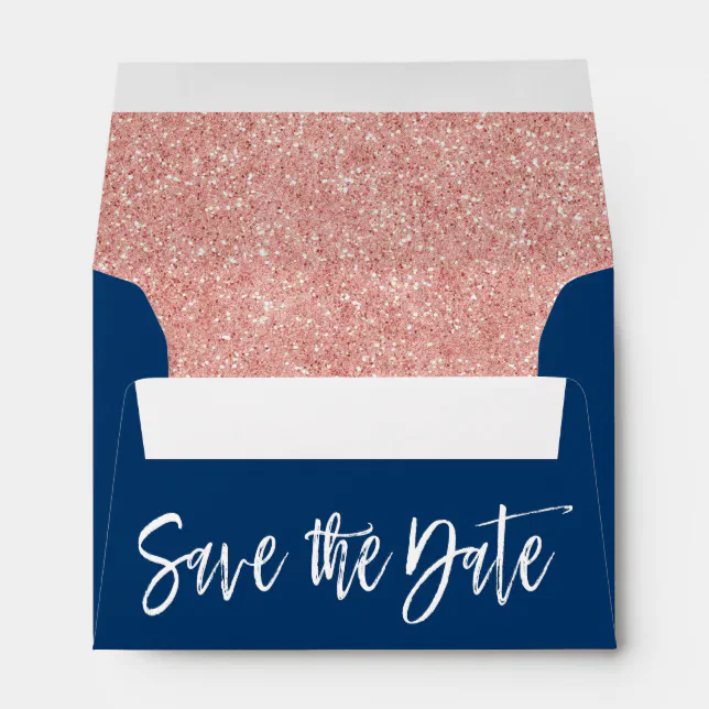 Rose Gold And Navy Blue Save The Date Envelope Zazzle