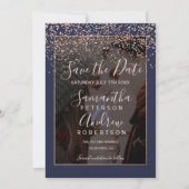 Rose gold navy blue save the date photo wedding (Front)
