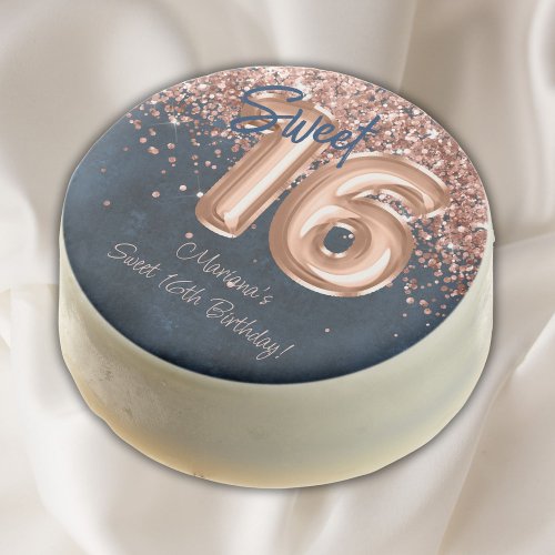 Rose Gold Navy Blue Sweet 16th Birthday Party Chocolate Covered Oreo