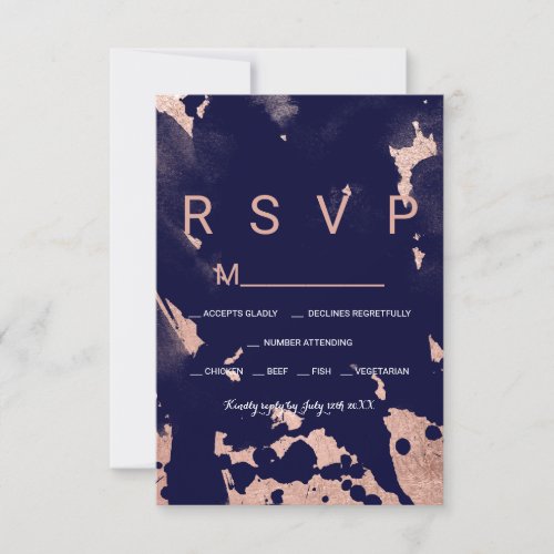 Rose gold navy blue watercolor RSVP wedding