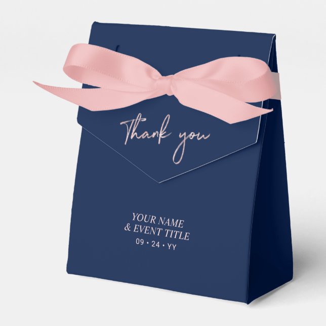 Rose gold Navy Brush Script Party Thank you Favor Boxes (Front Side)
