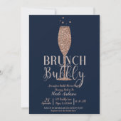 Rose Gold Navy Champagne Bubbly Bridal Brunch Invitation (Front)