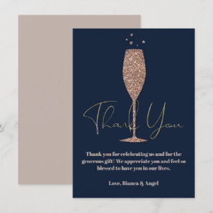 Rose Gold Navy Champagne Bubbly Bridal Thank You Invitation