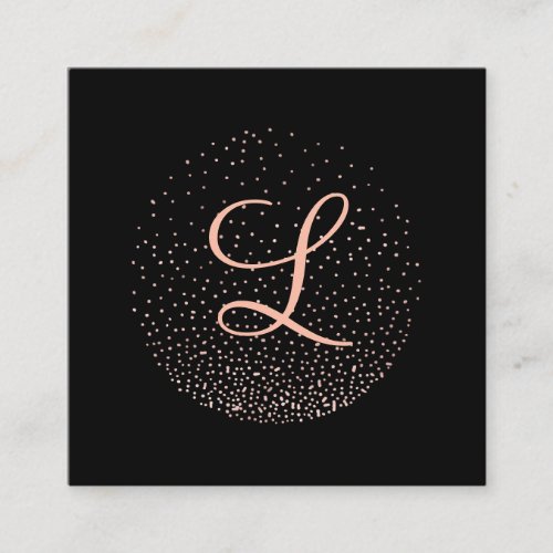 Rose Gold  Navy  Chic Minimalist Circle Monogram Square Business Card