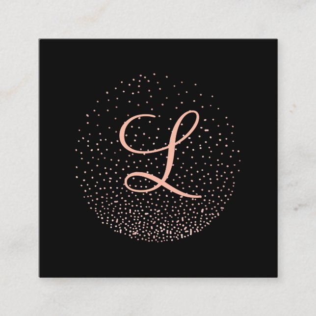 Rose Gold & Navy | Chic Minimalist Circle Monogram Square Business Card (Front)