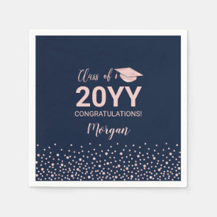 Rose gold Navy Confetti Class of Graduation Party Napkins