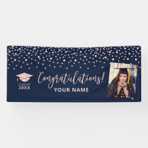 Rose Gold Navy Confetti Congratulation Graduation Banner