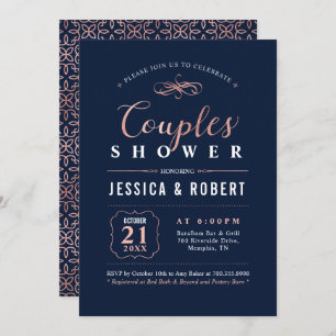 Rose Gold & Navy   Elegant Couples Wedding Shower Invitation