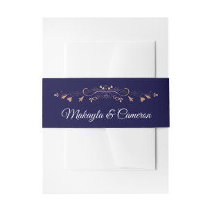 Rose Gold & Navy Elegant Simple Wedding Invitation Belly Band