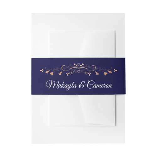 Rose Gold  Navy Elegant Simple Wedding Invitation Belly Band