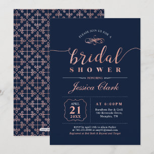 Rose Gold & Navy   Elegant Wedding Bridal Shower Invitation