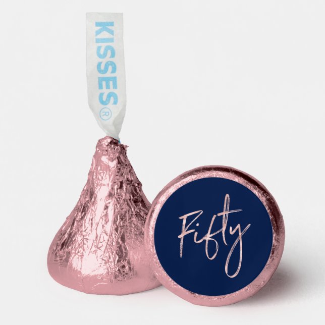 Rose gold & Navy Fifty Lettering 50th Birthday Hershey®'s Kisses® (Front)