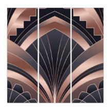 Rose Gold Navy Geometric Fan Neo Deco Art