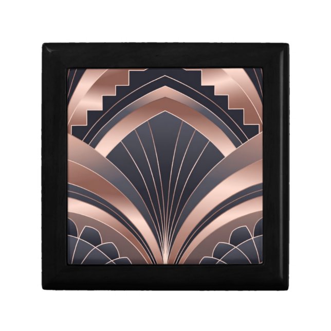 Rose Gold Navy Geometric Fan Neo Deco Art Gift Box (Front)