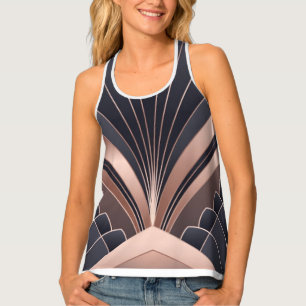 Rose Gold Navy Geometric Fan Neo Deco Art Tank Top