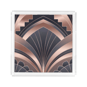 Rose Gold Navy Geometric Neo Art Deco Acrylic Tray