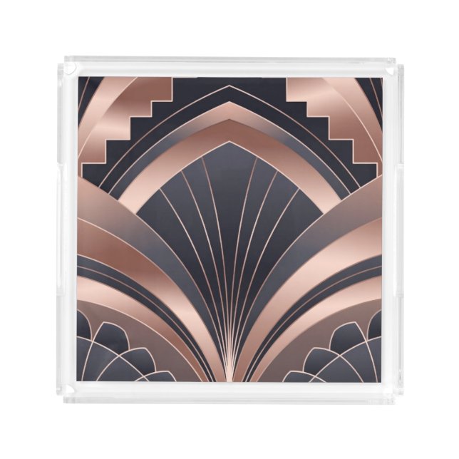 Rose Gold Navy Geometric Neo Art Deco Acrylic Tray (Front)