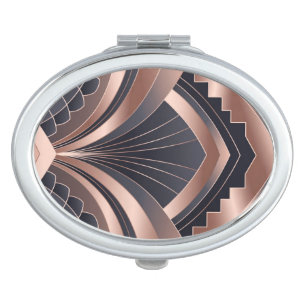Rose Gold Navy Geometric Neo Art Deco Compact Mirror