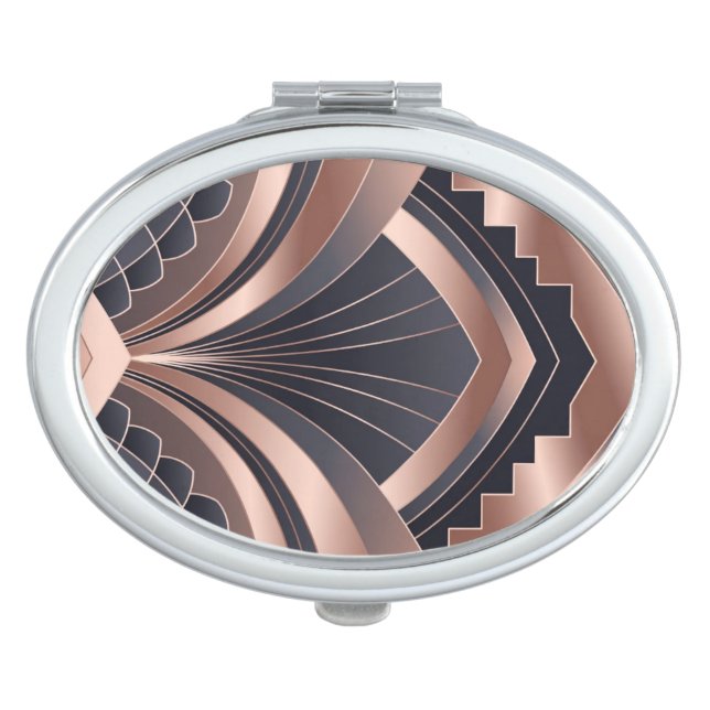 Rose Gold Navy Geometric Neo Art Deco Compact Mirror (Front)