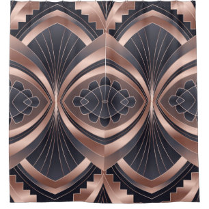 Rose Gold Navy Geometric Neo Art Deco Shower Curtain