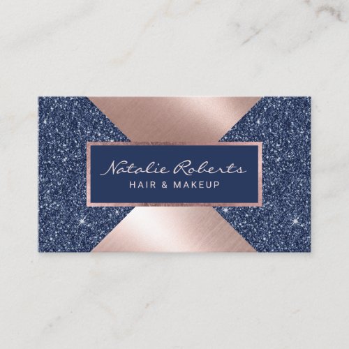 Rose Gold  Navy Glitter Trendy Makeup Hair Salon Business Card