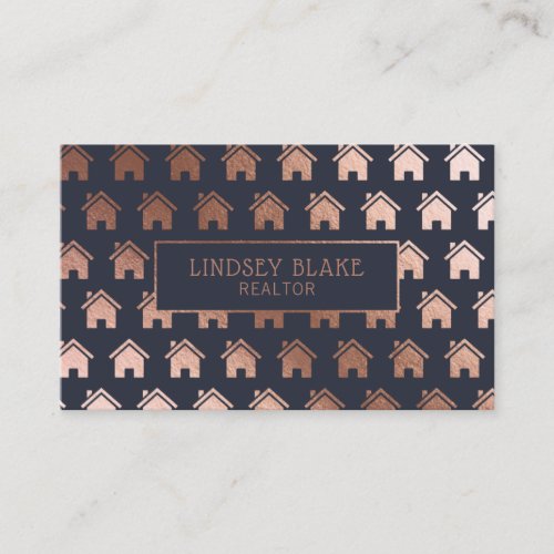 Rose Gold Navy House Realtor Professional Business Card