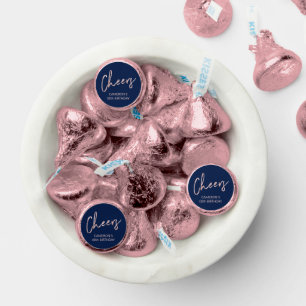 Rose gold & Navy Lettering Cheers Birthday Party Hershey®'s Kisses®