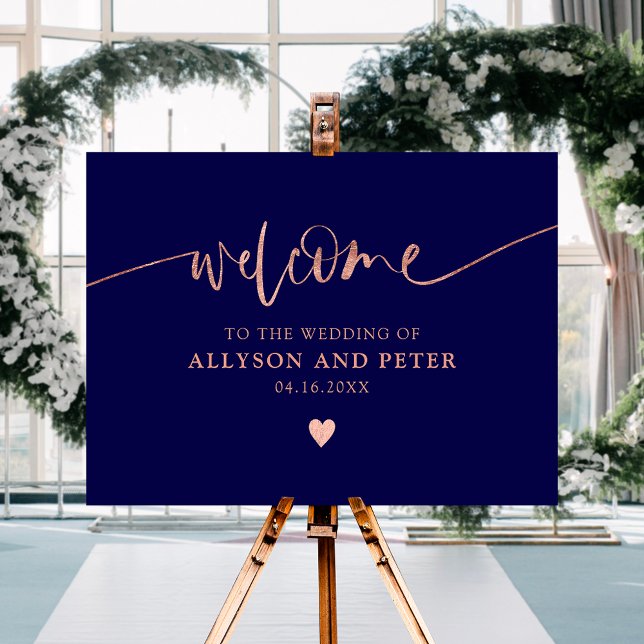 Rose gold navy minimalist script wedding welcome  foam board (Creator Uploaded)