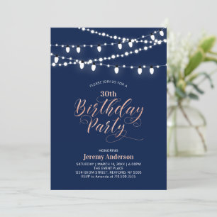 Rose gold & Navy Modern 60th Adult Birthday Party Invitation