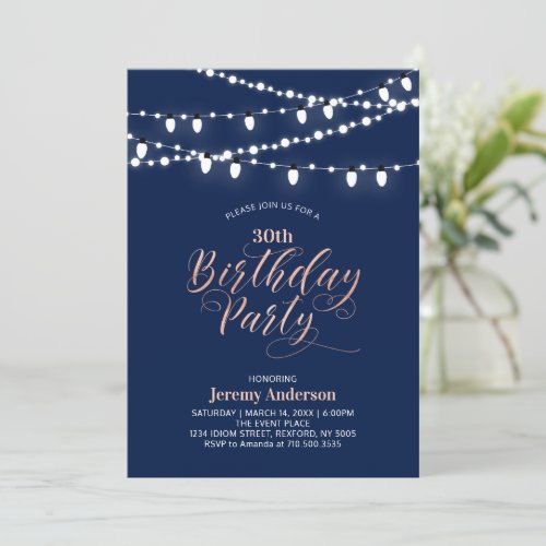 Rose gold  Navy Modern 60th Adult Birthday Party Invitation