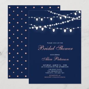Rose Gold & Navy Modern Elegant Bridal Shower In Invitation