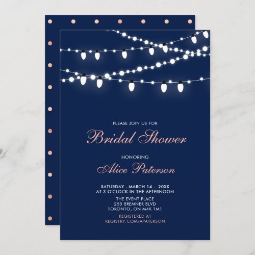 Rose Gold  Navy  Modern Elegant Bridal Shower In Invitation