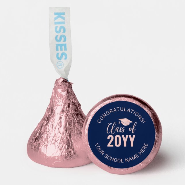 Rose Gold & Navy Modern Graduation Party Hershey®'s Kisses® (Front)