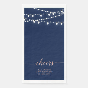 Rose Gold & Navy String Lights Elegant Cheers Paper Guest Towels