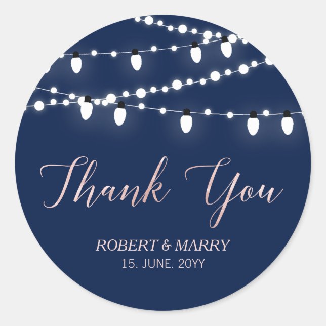 Rose Gold & Navy | String Lights Thank you Sticker (Front)