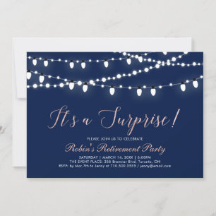 Rose Gold & Navy Surprise Retirement Party Invitation