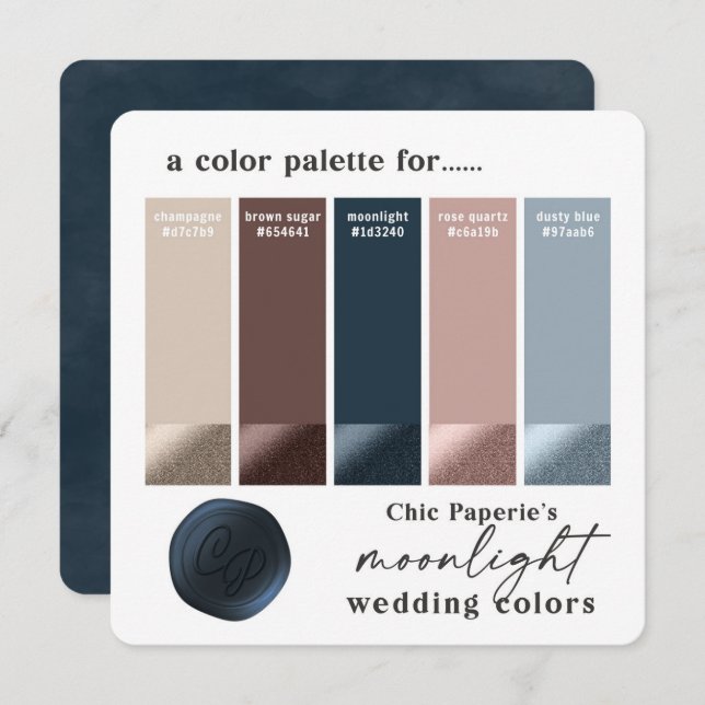 Rose Gold & Navy Winter Wedding Color Palette Card (Front/Back)