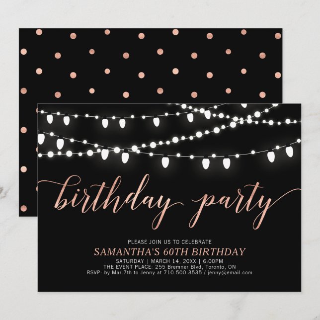 Rose Gold & Navy Women's 60th Birthday Party  Invitation (Front/Back)