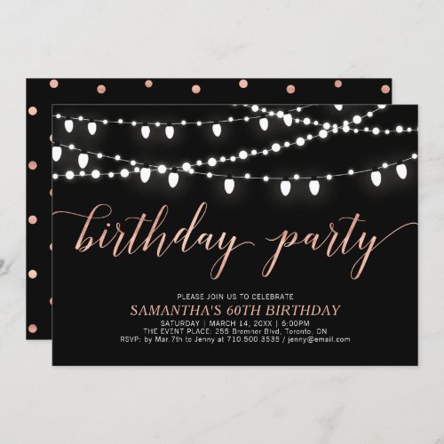 Rose Gold  Navy Womens 60th Birthday Party  Invitation