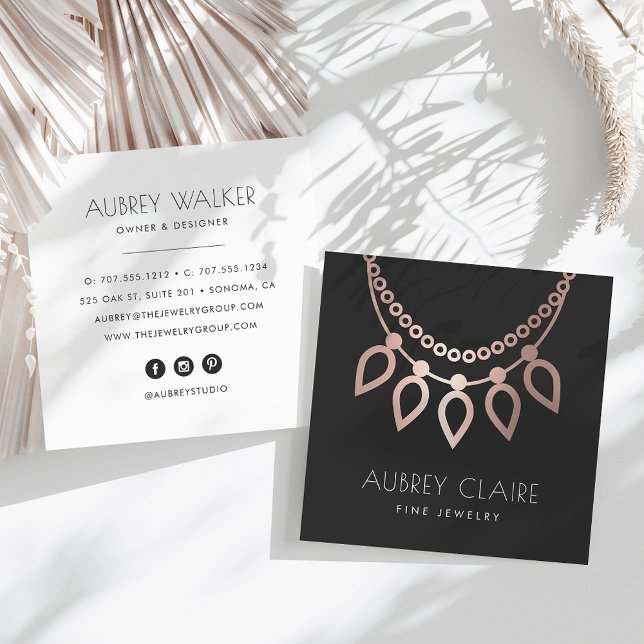 Rose Gold Necklace Jeweler Logo Square Business Card (Creator Uploaded)