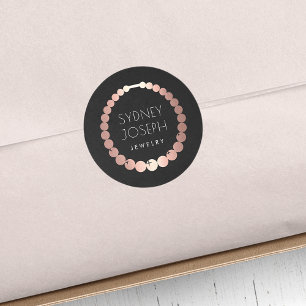 Rose Gold Necklace Jewelry Design Logo Classic Round Sticker
