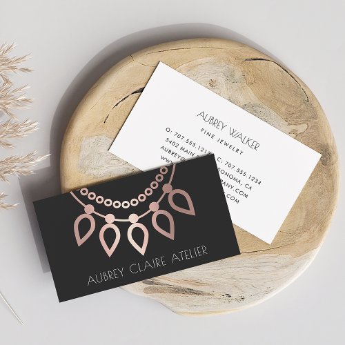 Rose Gold Necklace Logo  Jewelry Design Business Card
