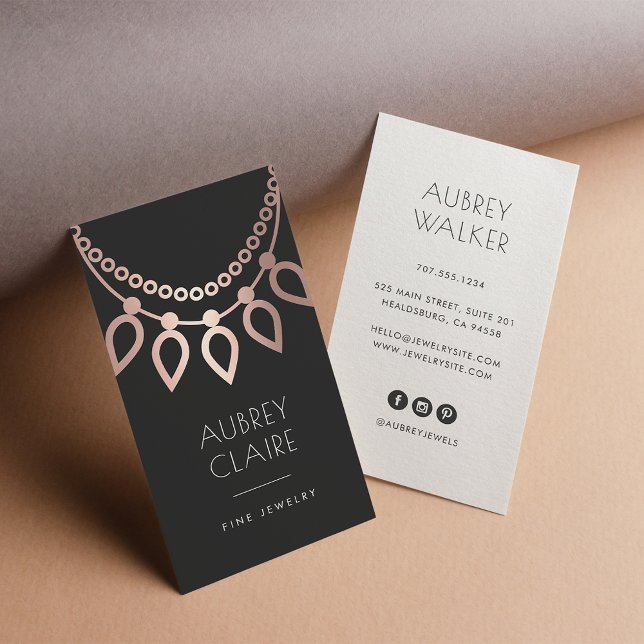 Rose Gold Necklace Logo | Jewelry Designer Business Card (Creator Uploaded)