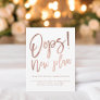 Rose gold new plan wedding change the date announcement postcard