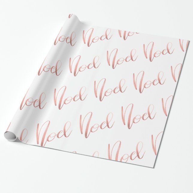 Rose Gold Noel | Handwritten Script Holiday Wrapping Paper (Unrolled)