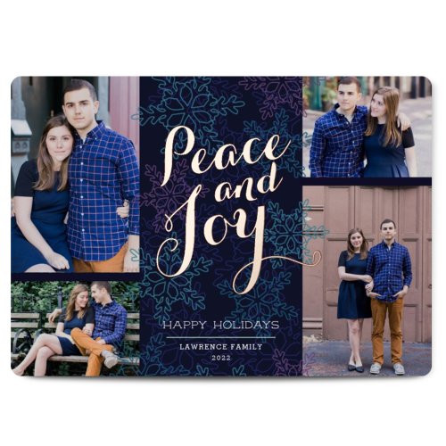 Rose Gold Northern Lights Holiday Photo Card